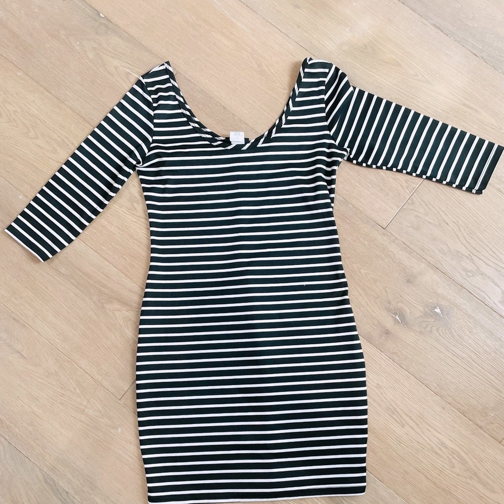 Black and white striped body con dress